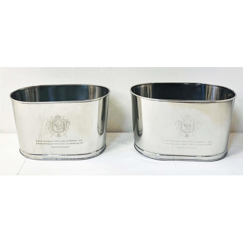 338 - CHAMPAGNE COOLERS, a pair, polished metal oval form, 30cm H x 45cm W x 27cm D.