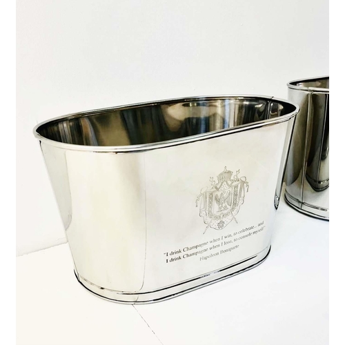 338 - CHAMPAGNE COOLERS, a pair, polished metal oval form, 30cm H x 45cm W x 27cm D.