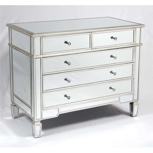 339 - MIRRORED CHEST, contemporary design with two short over three long drawers, 80cm H x 100cm W x 50cm ... 