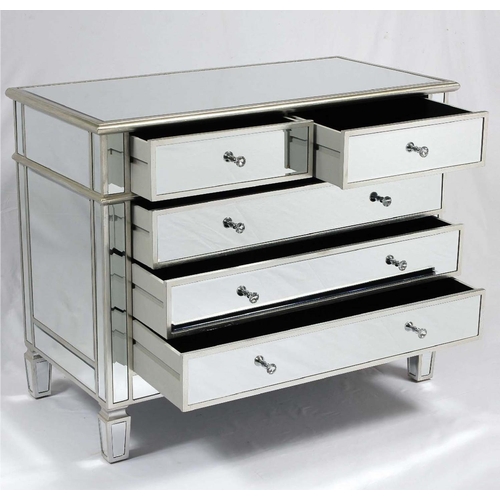 339 - MIRRORED CHEST, contemporary design with two short over three long drawers, 80cm H x 100cm W x 50cm ... 