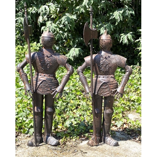 342 - FAUX SUITS OF ARMOUR, a pair, antiqued finish, 90cm H x 36cm W x 16cm D. (2)