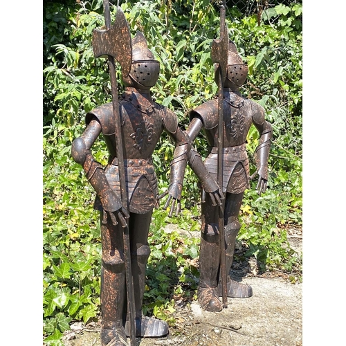 342 - FAUX SUITS OF ARMOUR, a pair, antiqued finish, 90cm H x 36cm W x 16cm D. (2)