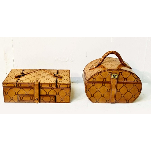 344 - JEWELLERY BOXES, a set of two, tan leathered, largest, 25cm H x 17cm W x 17cm D. (2)