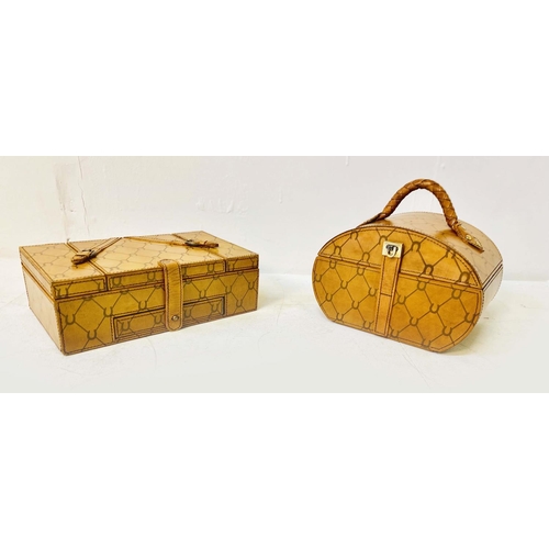 344 - JEWELLERY BOXES, a set of two, tan leathered, largest, 25cm H x 17cm W x 17cm D. (2)