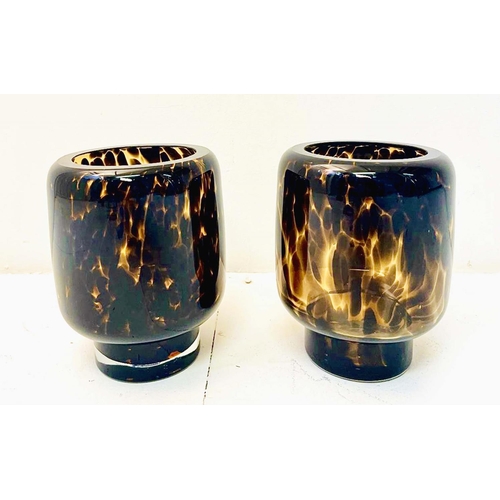 349 - VASES, a pair, tortoiseshell style glass, 25cm H 19cm W x 19cm D. (2)