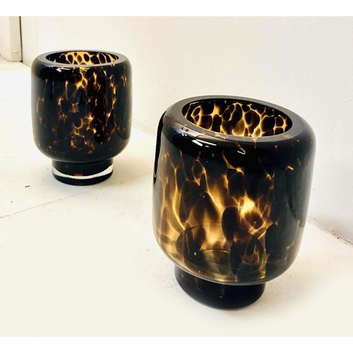 349 - VASES, a pair, tortoiseshell style glass, 25cm H 19cm W x 19cm D. (2)