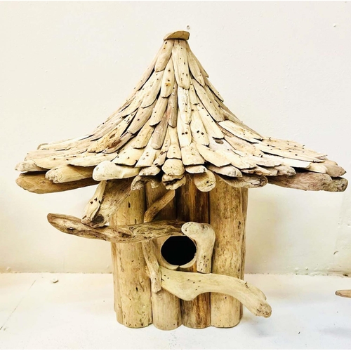 350 - BIRD HOUSES, a set of three, Oriental style driftwood, 50cm H x 40cm W x 24cm D. (3)