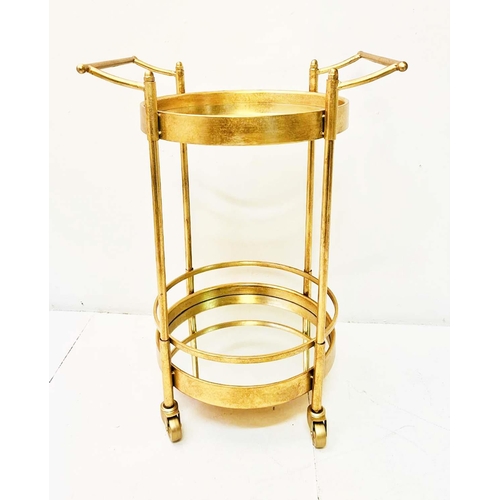 352 - DRINKS TROLLEY, gilt metal circular mirrored tiers, 75cm H x 51cm W x 40cm D.