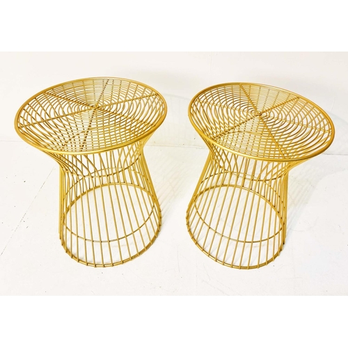 354 - SIDE TABLES, a pair, gilt metal wirework design, 45cm x 38cm diam. (2)