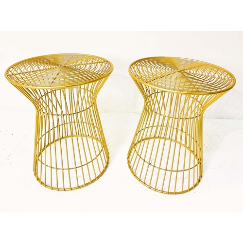 354 - SIDE TABLES, a pair, gilt metal wirework design, 45cm x 38cm diam. (2)