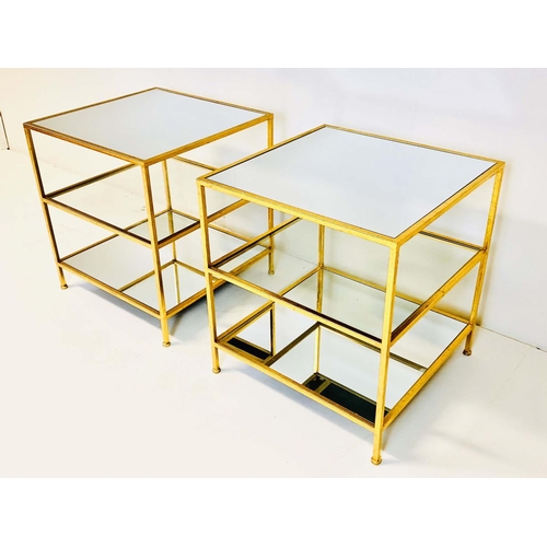 356 - SIDE TABLES, a pair, square gilt metal frames with mirrored glass tops, 56cm H x 51cm W x 51cm D. (2... 