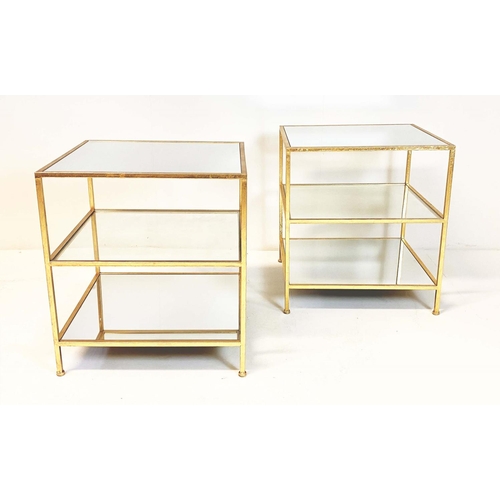 356 - SIDE TABLES, a pair, square gilt metal frames with mirrored glass tops, 56cm H x 51cm W x 51cm D. (2... 