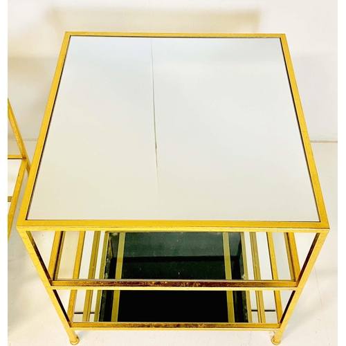 356 - SIDE TABLES, a pair, square gilt metal frames with mirrored glass tops, 56cm H x 51cm W x 51cm D. (2... 