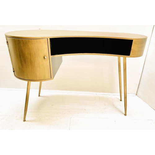 364 - DESK, contemporary design curved gilt metal, 81cm H x 120cm W x 50cm D.