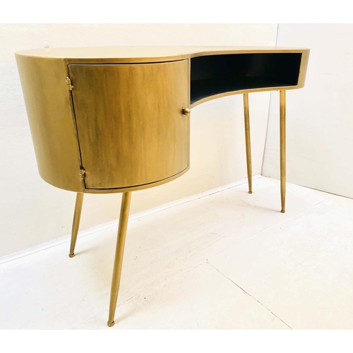 364 - DESK, contemporary design curved gilt metal, 81cm H x 120cm W x 50cm D.