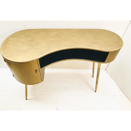 364 - DESK, contemporary design curved gilt metal, 81cm H x 120cm W x 50cm D.