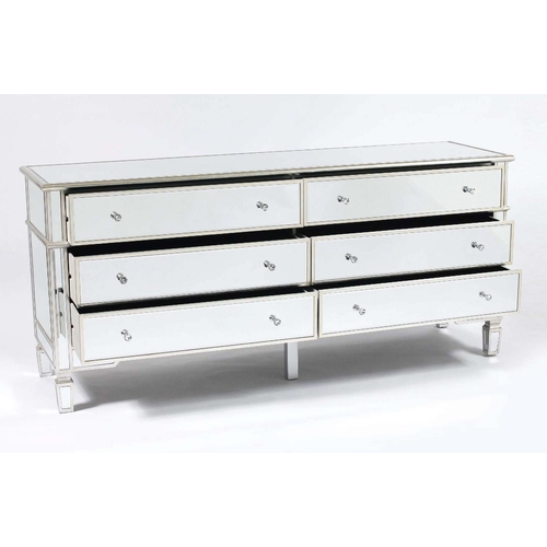 365 - MIRRORED SIDEBOARD, contemporary design with six drawers, 80cm H x 180cm W x 50cm D.