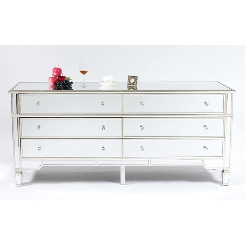 365 - MIRRORED SIDEBOARD, contemporary design with six drawers, 80cm H x 180cm W x 50cm D.