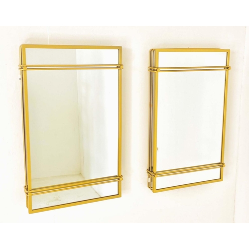 367 - WALL MIRRORS, a pair, luggage style gilt metal frames, 83cm H x49cm W x 8cm D. (2)