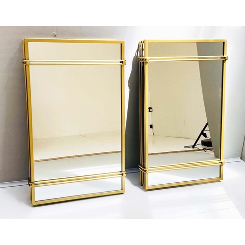 367 - WALL MIRRORS, a pair, luggage style gilt metal frames, 83cm H x49cm W x 8cm D. (2)