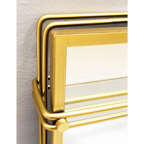 367 - WALL MIRRORS, a pair, luggage style gilt metal frames, 83cm H x49cm W x 8cm D. (2)