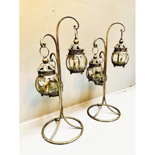 368 - HANGING GLOBE LANTERNS ON STANDS, a pair, Regency style, 74cm H approx. (2)