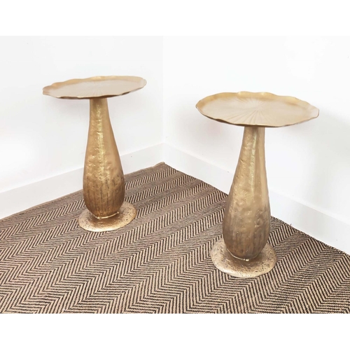 376 - SIDE TABLES, a pair, mushroom design, gilt finish, 59cm H x 39.5cm. (2)