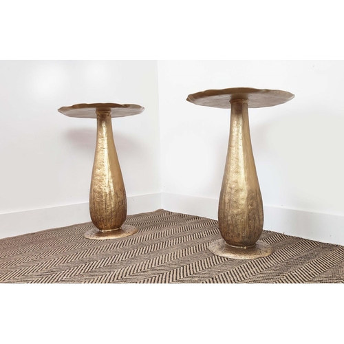 376 - SIDE TABLES, a pair, mushroom design, gilt finish, 59cm H x 39.5cm. (2)