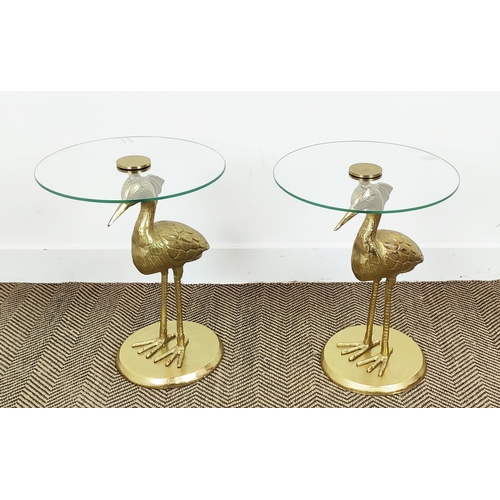 377 - SIDE TABLES, a pair, bird design bases, glass tops, 54cm x 40.5cm approx. (2)