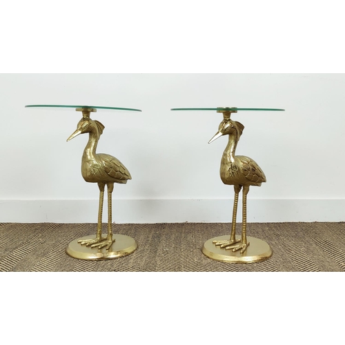 377 - SIDE TABLES, a pair, bird design bases, glass tops, 54cm x 40.5cm approx. (2)