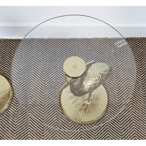 377 - SIDE TABLES, a pair, bird design bases, glass tops, 54cm x 40.5cm approx. (2)