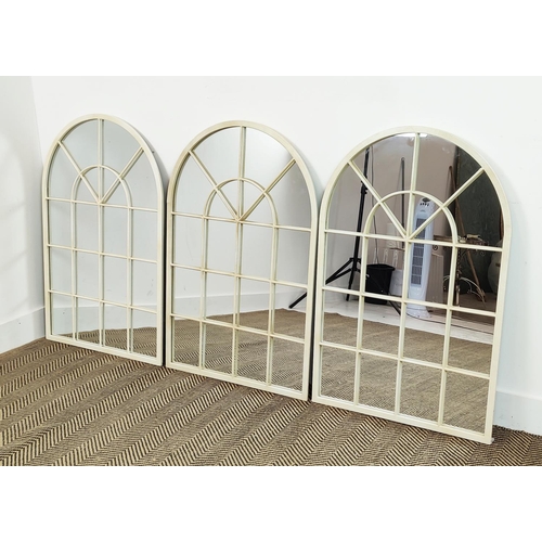 378 - ARCHITECTURAL WALL MIRRORS, a set of three painted frames, 90cm x 60cm approx. (3)