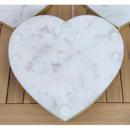 382 - HEART SHAPED TRAYS, a set of three, stone and gilt, 31cm x 31cm x 5cm approx. (3)