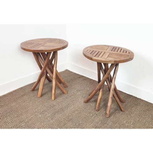 383 - SIDE TABLES, a pair, naturalistic branch style supports, 50cm diam. x 60.5cm H.