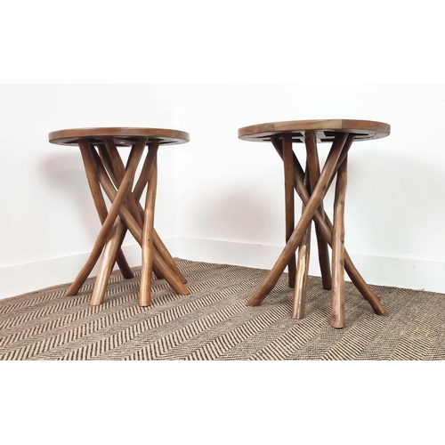 383 - SIDE TABLES, a pair, naturalistic branch style supports, 50cm diam. x 60.5cm H.