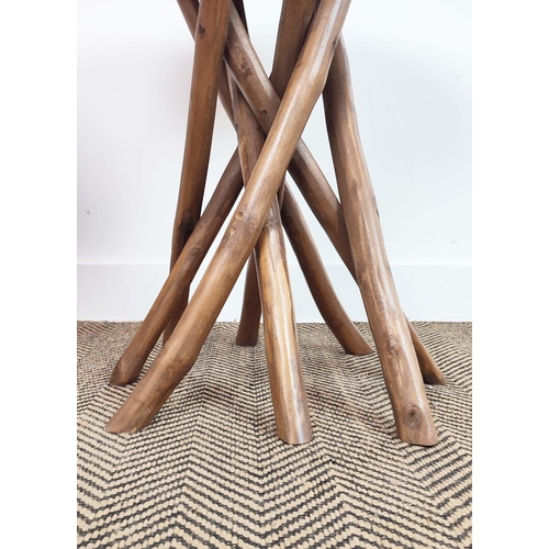 383 - SIDE TABLES, a pair, naturalistic branch style supports, 50cm diam. x 60.5cm H.