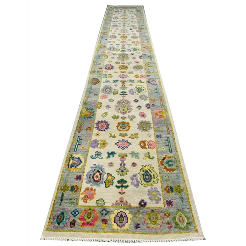 65 - CONTEMPORARY SULTANABAD DESIGN RUNNER,  443cm x 78cm.