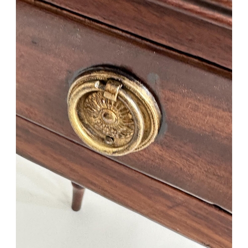 81 - WRITING TABLE, George III period mahogany, with single full width frieze drawer and ring turned tape... 