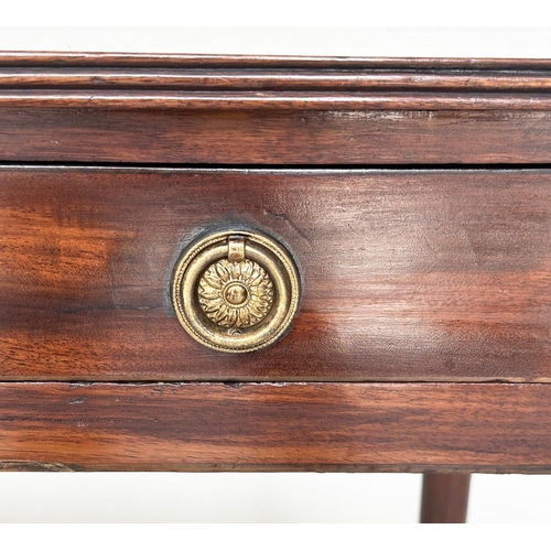 81 - WRITING TABLE, George III period mahogany, with single full width frieze drawer and ring turned tape... 