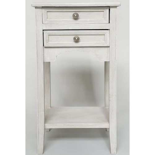 93 - BEDSIDE CHESTS, a pair, French traditionally grey painted, each with two drawers and undertier, 34cm... 