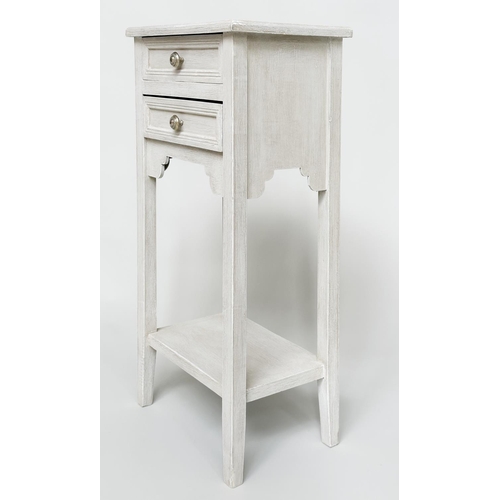 93 - BEDSIDE CHESTS, a pair, French traditionally grey painted, each with two drawers and undertier, 34cm... 