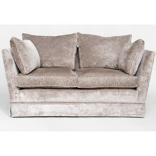 94 - SOFA BY ROMA, two seater with raised cut velvet Roma fabric upholstery, 86cm H x 158cm W x 86cm D.