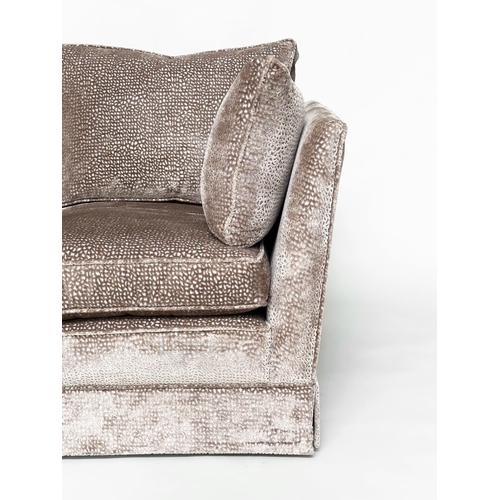 94 - SOFA BY ROMA, two seater with raised cut velvet Roma fabric upholstery, 86cm H x 158cm W x 86cm D.