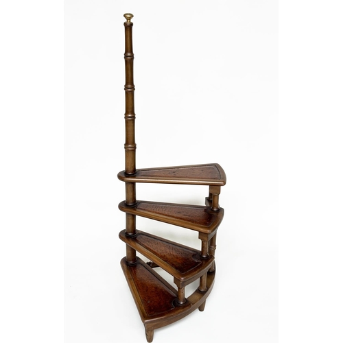 100 - LIBRARY STEPS, Georgian design mahogany with four gilt tooled leather spiral steps and pole, 112cm H... 