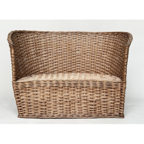 120 - CONVERSATORY SEAT, 1930s English cane and woven with arched back, 98cm W.