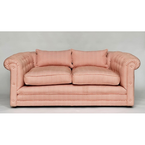 88 - SOFA, Bespoke rounded buttoned back and arms and seat cushions, fabric by Jane Churchill, 190cm W.