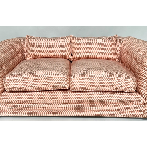 88 - SOFA, Bespoke rounded buttoned back and arms and seat cushions, fabric by Jane Churchill, 190cm W.