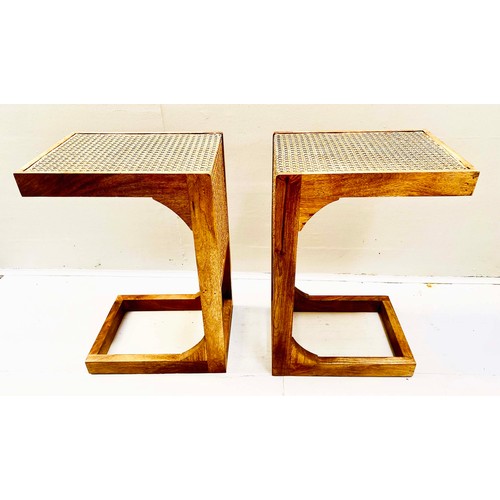 363 - SIDE TABLES, a pair, rattan and teak, 60cm H x 30cm W x 40cm D. (2)