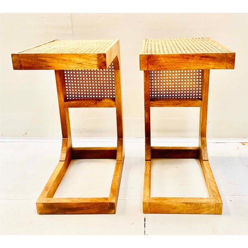 363 - SIDE TABLES, a pair, rattan and teak, 60cm H x 30cm W x 40cm D. (2)