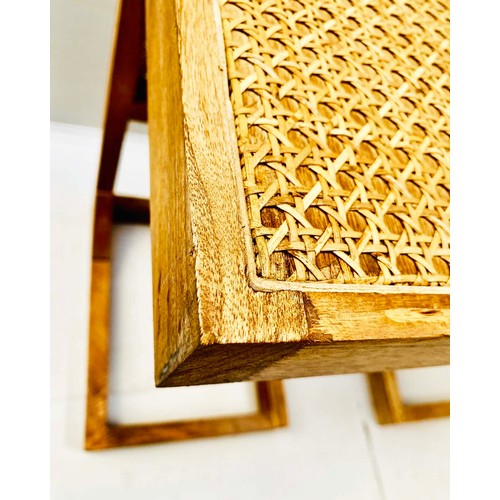 363 - SIDE TABLES, a pair, rattan and teak, 60cm H x 30cm W x 40cm D. (2)